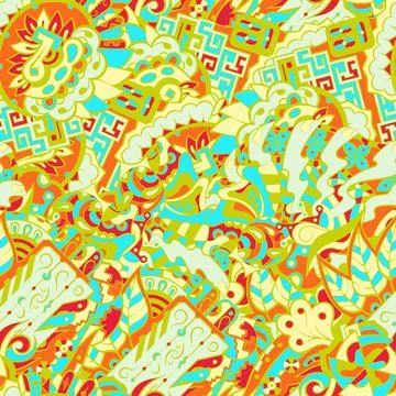 Tracery seamless pattern. Mehndi design. 6 colors. Ethnic doodle texture. Cur Illustrazione stock