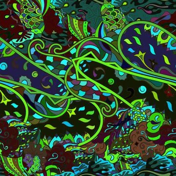 Tracery seamless pattern. Mehndi design. Dark sharp colors. Ethnic doodle tex 스톡 일러스트
