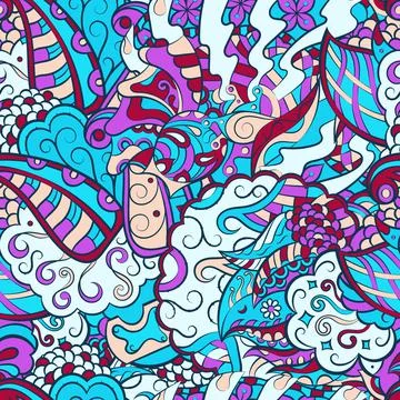 Tracery seamless pattern. Mehndi design. 7 colors. Ethnic doodle texture. Cur Stock Illustration