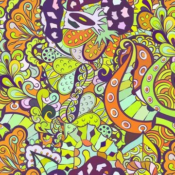 Tracery seamless pattern. Mehndi design. Ethnic doodle texture. Curved doodli Illustrazione stock