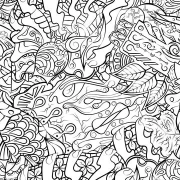 Tracery seamless pattern. Mehndi design. Binary monochrome black and white. E Illustrazione stock