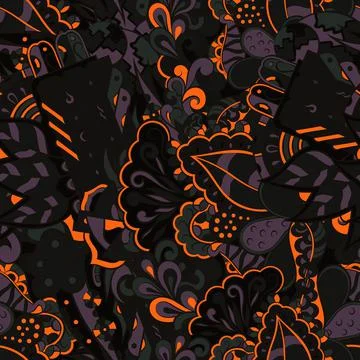 Tracery seamless pattern. Mehndi design. Dark sharp colors. 7 colors. Ethnic  스톡 일러스트