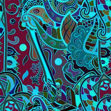 Tracery seamless pattern. Mehndi design. Dark sharp colors. Ethnic doodle tex 스톡 일러스트