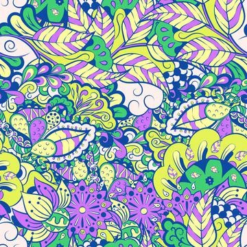 Tracery seamless pattern. Mehndi design. 6 colors. Ethnic doodle texture. Cur Stock Illustration