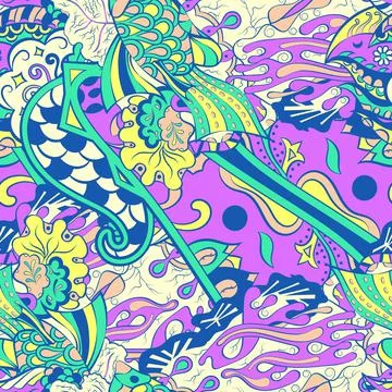 Tracery seamless pattern. Mehndi design. 6 colors. Ethnic doodle texture. Cur Stock Illustration