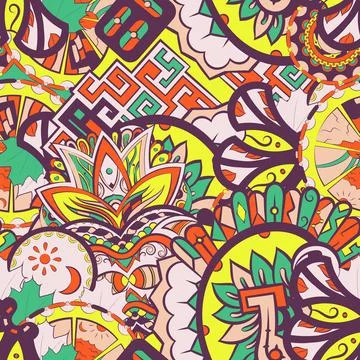 Tracery seamless pattern. Mehndi design. 6 colors. Ethnic doodle texture. Cur 스톡 일러스트