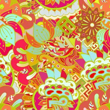 Tracery seamless pattern. Mehndi design. Ethnic doodle texture. Curved doodli Stock Illustration