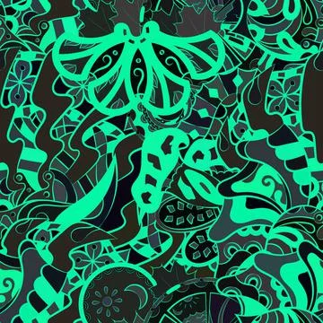 Tracery seamless pattern. Mehndi design. Dark sharp colors. Ethnic doodle tex 스톡 일러스트