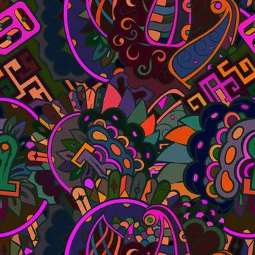 Tracery seamless pattern. Mehndi design. Dark sharp colors. Ethnic doodle tex Stockillustratie