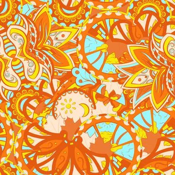 Tracery seamless pattern. Mehndi design. 6 colors. Ethnic doodle texture. Cur Stock Illustration