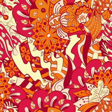Tracery seamless pattern. Mehndi design. 6 colors. Ethnic doodle texture. Cur 스톡 일러스트