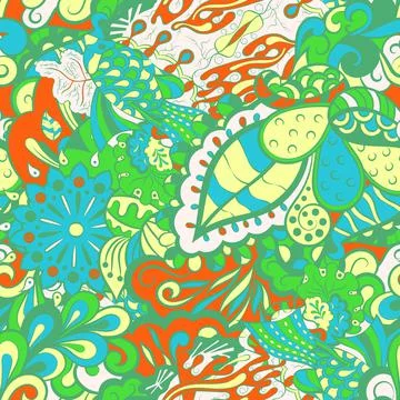 Tracery seamless pattern. Mehndi design. 6 colors. Ethnic doodle texture. Cur Stock Illustration