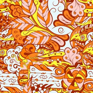 Tracery seamless pattern. Mehndi design. 6 colors. Ethnic doodle texture. Cur Stock Illustration
