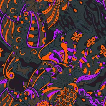 Tracery seamless pattern. Mehndi design. Dark sharp colors. 7 colors. Ethnic  Illustrazione stock