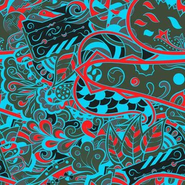 Tracery seamless pattern. Mehndi design. Dark sharp colors. 6 colors. Ethnic  스톡 일러스트