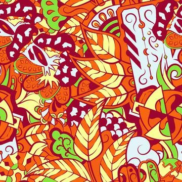 Tracery seamless pattern. Mehndi design. 6 colors. Ethnic doodle texture. Cur Stock Illustration
