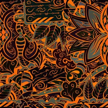 Tracery seamless pattern. Mehndi design. Dark sharp colors. Ethnic doodle tex 스톡 일러스트