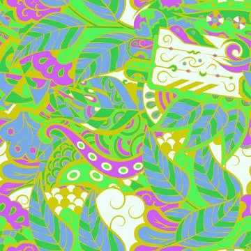 Tracery seamless pattern. Mehndi design. 6 colors. Ethnic doodle texture. Cur Stock Illustration