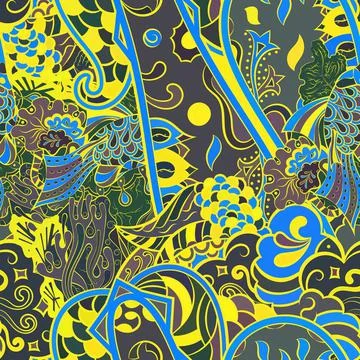 Tracery seamless pattern. Mehndi design. Dark sharp colors. Ethnic doodle tex 스톡 일러스트
