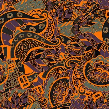 Tracery seamless pattern. Mehndi design. Dark sharp colors. 6 colors. Ethnic  库存插图