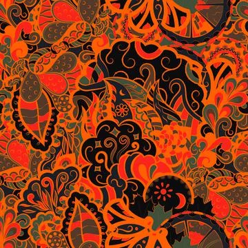 Tracery seamless pattern. Mehndi design. Dark sharp colors. 6 colors. Ethnic  Illustrazione stock