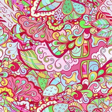Tracery seamless pattern. Mehndi design. Ethnic doodle texture. Curved doodli 스톡 일러스트