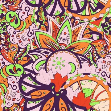 Tracery seamless pattern. Mehndi design. 6 colors. Ethnic doodle texture. Cur Stock Illustration