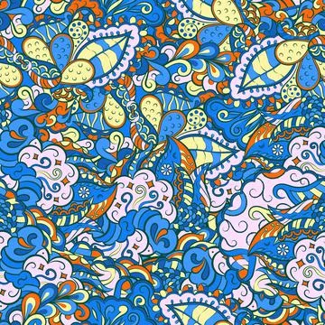Tracery seamless pattern. Mehndi design. 7 colors. Ethnic doodle texture. Cur Illustrazione stock