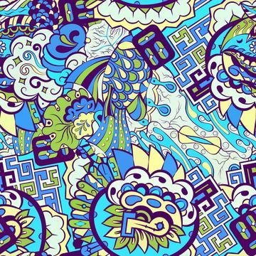 Tracery seamless pattern. Mehndi design. Ethnic doodle texture. Curved doodli 스톡 일러스트