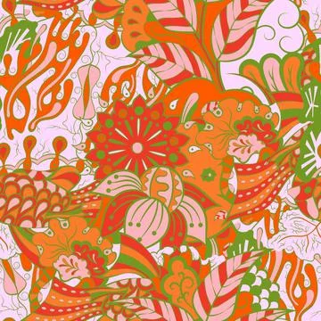 Tracery seamless pattern. Mehndi design. 6 colors. Ethnic doodle texture. Cur Stock Illustration