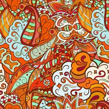 Tracery seamless pattern. Mehndi design. Ethnic doodle texture. Curved doodli Stock Illustration