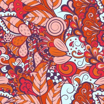 Tracery seamless pattern. Mehndi design. 6 colors. Ethnic doodle texture. Cur Stock Illustration