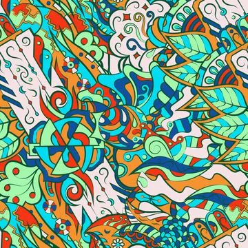 Tracery seamless pattern. Mehndi design. 7 colors. Ethnic doodle texture. Cur イラスト素材