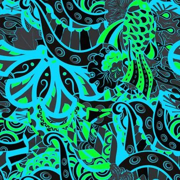 Tracery seamless pattern. Mehndi design. Dark sharp colors. 6 colors. Ethnic  Stock Illustration