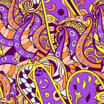 Tracery seamless pattern. Mehndi design. 6 colors. Ethnic doodle texture. Cur Stock Illustration