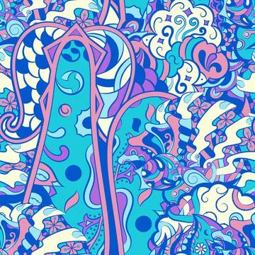 Tracery seamless pattern. Mehndi design. 6 colors. Ethnic doodle texture. Cur Stock Illustration
