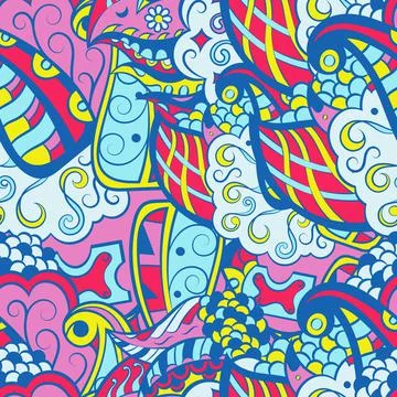 Tracery seamless pattern. Mehndi design. 6 colors. Ethnic doodle texture. Cur Stock Illustration