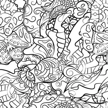Tracery seamless pattern. Mehndi design. Binary monochrome black and white. E Illustrazione stock