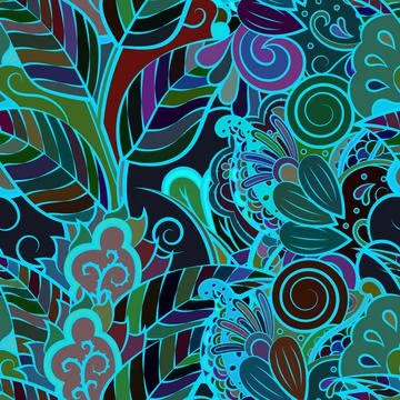 Tracery seamless pattern. Mehndi design. Dark sharp colors. Ethnic doodle tex 스톡 일러스트