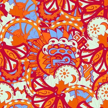 Tracery seamless pattern. Mehndi design. 6 colors. Ethnic doodle texture. Cur Illustrazione stock