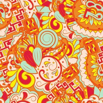 Tracery seamless pattern. Mehndi design. 6 colors. Ethnic doodle texture. Curved Stock Illustration