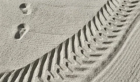 Traces on the beach sand Stock Photos
