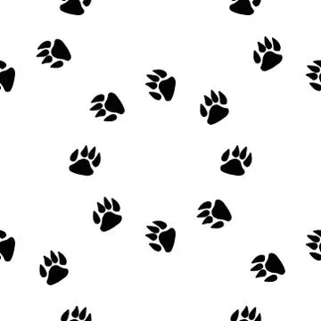 Traces of dog seamless pattern background. Vector animal footprints. Stock Illustration