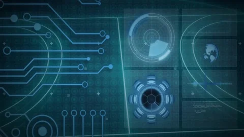 Traces emerging from left causing right panels lighting and HUD elements Stock Footage 329122038
