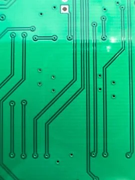Traces on green PCB textolite Stock Photos