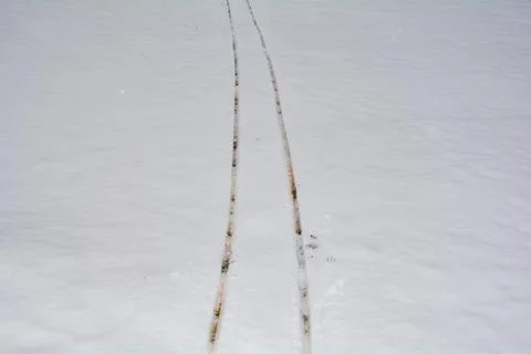 Traces of a sledge in the white snow Stock Photos