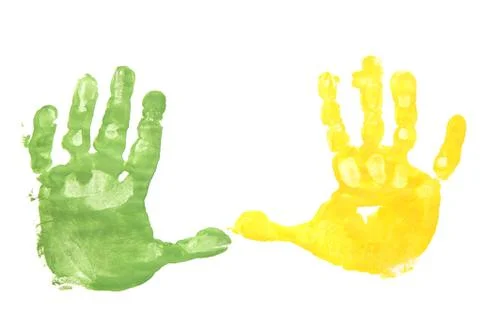 Traces stained hands isolated on white background. Stock Photos