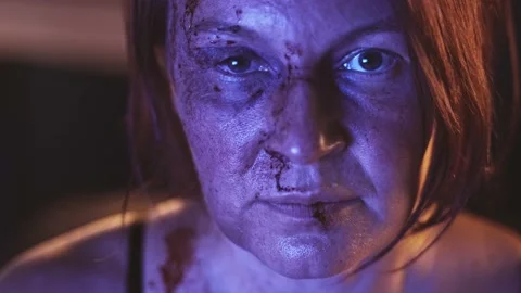 Traces of violence on the face. Emotions. Stock Footage 138675225