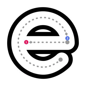 Tracing alphabet letter e lowercase prewriting dotted line element Stock Illustration