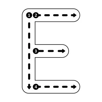 Tracing Alphabet letter E, Uppercase prewriting dotted line element for kin.. Ilustração Stock